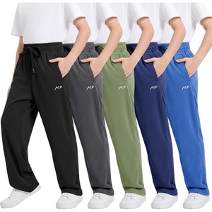WULFUL 5 Pack Boys Athletic Pants – Moisture Wicking Mesh Joggers with Pockets, Comfortable Sweatpants for Kids Teens(Black dark Grey navy army Green blue)