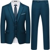 WULFUL Men’s 3 Piece Slim Fit Suit Set Two Button Blazer Jacket Vest Pants Tuxedo Set for Party, Wedding and Business Sea Blue