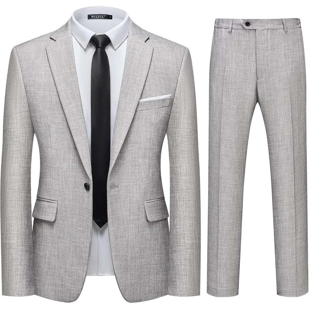 image:imageMens 2 Piece Slim Fit Suit Set One Button Blazer Solid Jacket Pants Tuxedo Set Suits for Prom Party Wedding amp BusinessLight Gray