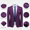 Men’s 2 Piece Slim Fit Suit Set One Button Blazer Solid Jacket Pants Tuxedo Set, Suits for Prom Party Wedding & Business(Purple)