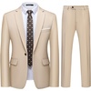 Men’s 2 Piece Slim Fit Suit Set One Button Blazer Solid Jacket Pants Tuxedo Set, Suits for Prom Party Wedding & Business(Light Brown)