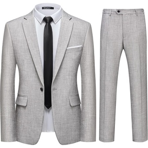 Men’s 2 Piece Slim Fit Suit Set One Button Blazer Solid Jacket Pants Tuxedo Set, Suits for Prom Party Wedding & Business(Light Gray)