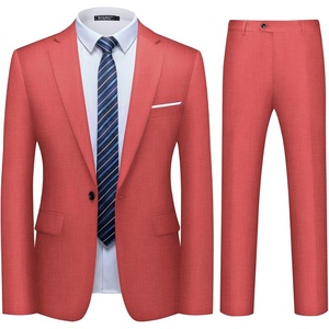 Men’s 2 Piece Slim Fit Suit Set One Button Blazer Solid Jacket Pants Tuxedo Set, Suits for Prom Party Wedding & Business(Red)