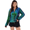 WULFUL Women’s Sequin Jackets Sparkly Glitter Long Sleeve Front Zip Bomber Blazers Party Costume(Blue-green)