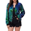 WULFUL Women’s Sequin Jackets Sparkly Glitter Long Sleeve Front Zip Bomber Blazers Party Costume(Blue-green)