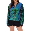 WULFUL Women’s Sequin Jackets Sparkly Glitter Long Sleeve Front Zip Bomber Blazers Party Costume(Blue-green)