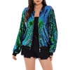 WULFUL Women’s Sequin Jackets Sparkly Glitter Long Sleeve Front Zip Bomber Blazers Party Costume(Blue-green)