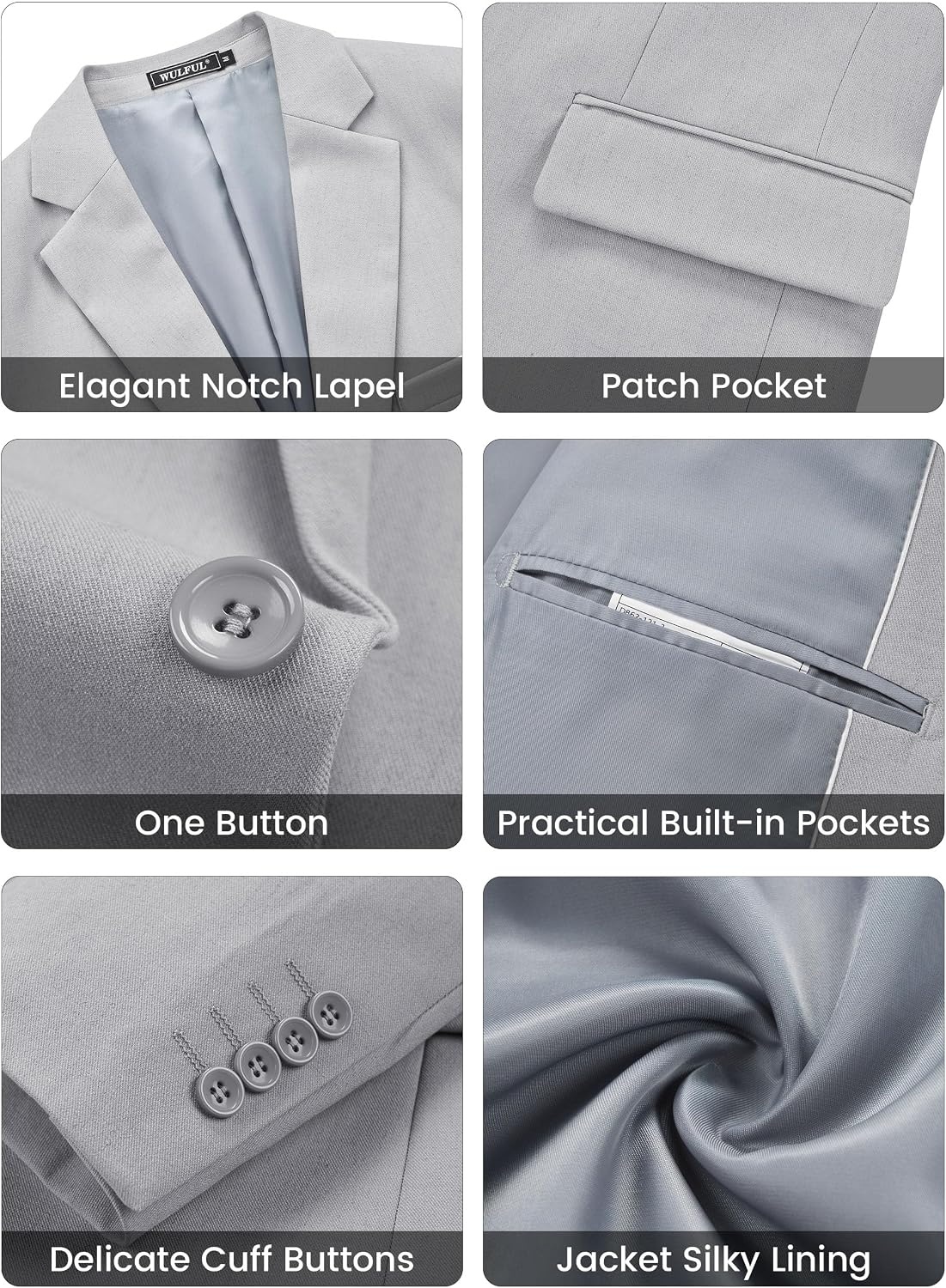 image:imageWULFUL Mens Linen Suit 3 Piece Slim Fit Suits for Men One Button Prom Wedding Party Tuxedo Suit Set Blazer Jacket PantsLight Grey