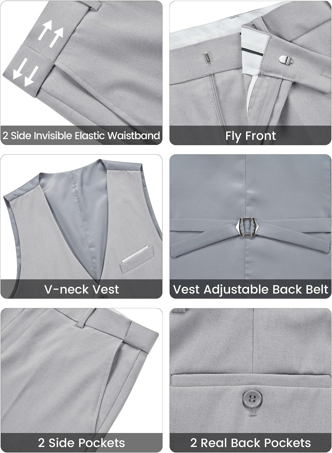 image:imageWULFUL Mens Linen Suit 3 Piece Slim Fit Suits for Men One Button Prom Wedding Party Tuxedo Suit Set Blazer Jacket PantsLight Grey