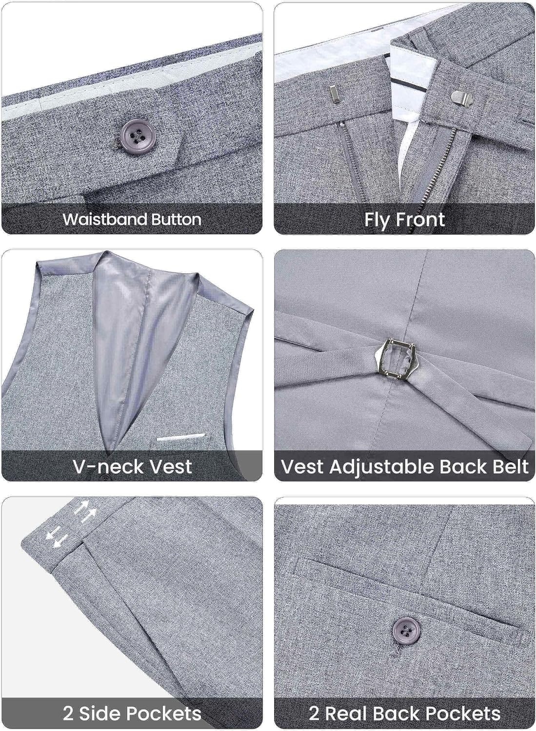 image:imageWULFUL Mens Linen Suit 3 Piece Slim Fit Suits for Men One Button Prom Wedding Party Tuxedo Suit Set Blazer Jacket PantsLight Greynew