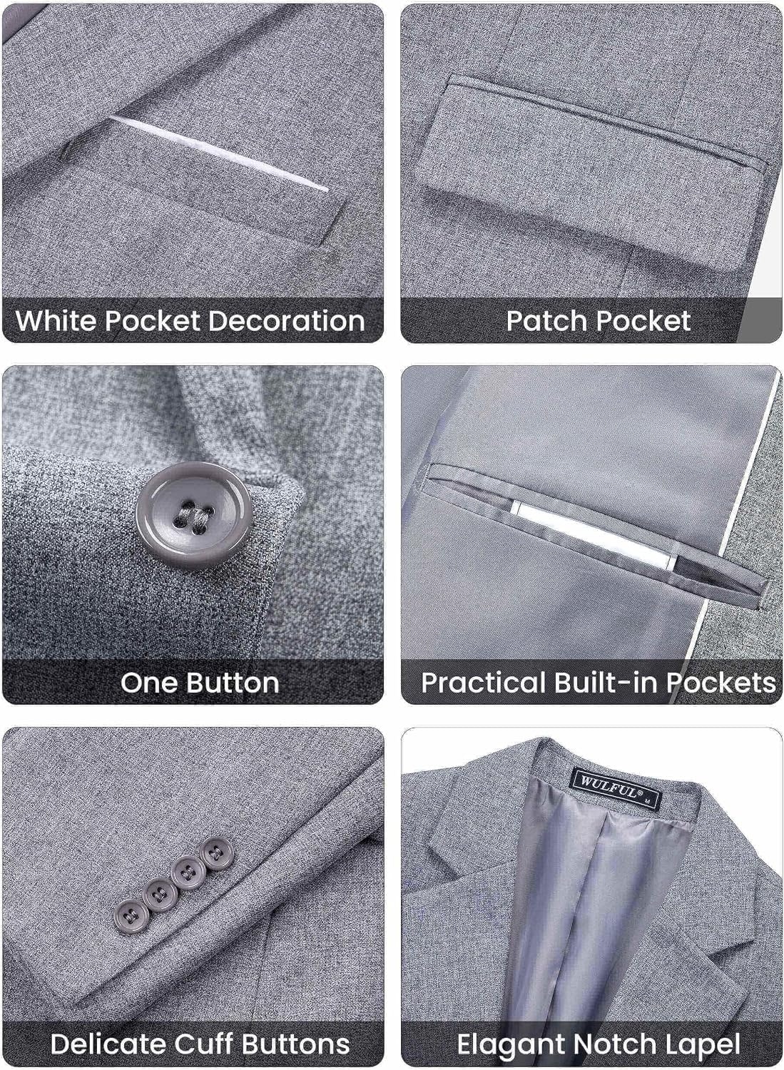 image:imageWULFUL Mens Linen Suit 3 Piece Slim Fit Suits for Men One Button Prom Wedding Party Tuxedo Suit Set Blazer Jacket PantsLight Greynew