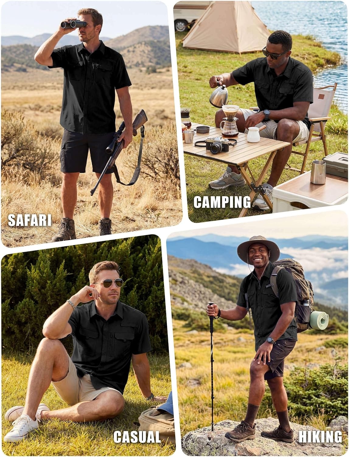 image:imageWULFUL Mens Sun Protection Fishing Shirts UPF 50 Lightweight Quick Dry Cooling Short Sleeve Shirts for Work Hiking SafariBlack