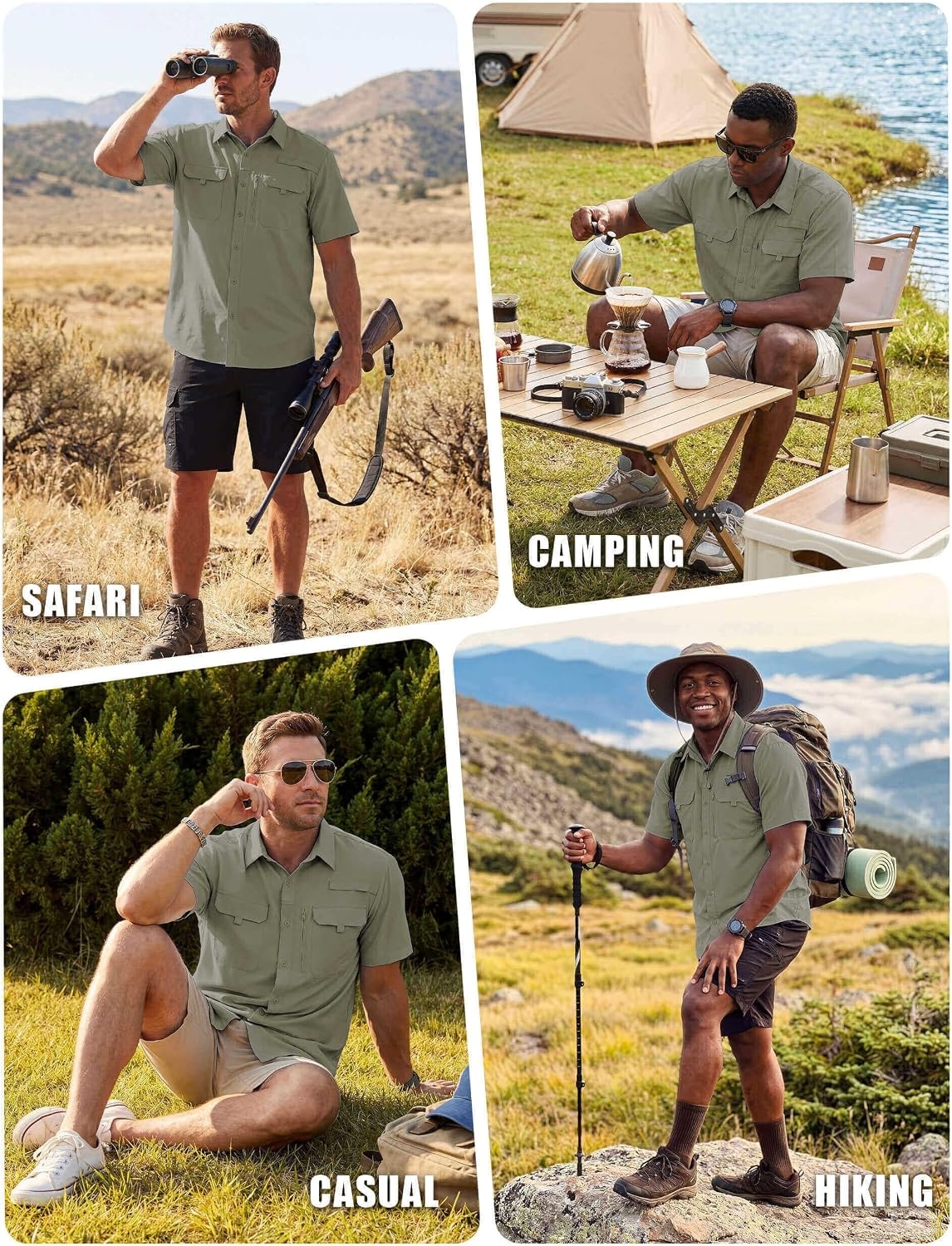 image:imageWULFUL Mens Sun Protection Fishing Shirts UPF 50 Lightweight Quick Dry Cooling Short Sleeve Shirts for Work Hiking SafariGray Green