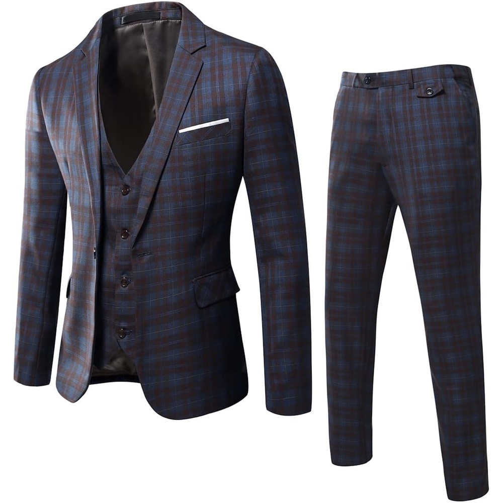 image:imageWULFUL Mens Slim Fit Suit One Button 3Piece Blazer Dress Business Wedding Party Jacket Vest amp PantLight Coffee056