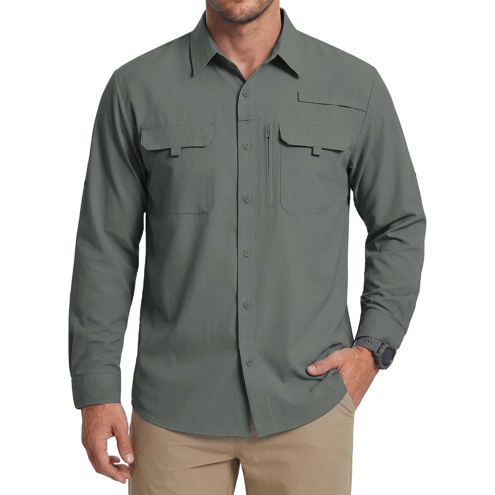 image:imageWULFUL Mens Sun Protection Fishing Shirts UPF 50 Lightweight Quick Dry Cooling Long Sleeve Shirts for Work Hiking SafariSolid Shadow Grey