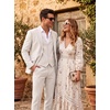 WULFUL Men’s Linen Suit 3 Piece Slim Fit Suits for Men One Button Prom Wedding Party Tuxedo Suit Set Blazer Jacket Pants(Beige)