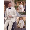 WULFUL Men’s Linen Suit 3 Piece Slim Fit Suits for Men One Button Prom Wedding Party Tuxedo Suit Set Blazer Jacket Pants(Beige)