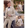 WULFUL Men’s Linen Suit 3 Piece Slim Fit Suits for Men One Button Prom Wedding Party Tuxedo Suit Set Blazer Jacket Pants(Beige-new)
