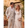 WULFUL Men’s Linen Suit 3 Piece Slim Fit Suits for Men One Button Prom Wedding Party Tuxedo Suit Set Blazer Jacket Pants(Beige-new)