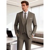 WULFUL Men’s Linen Suit 3 Piece Slim Fit Suits for Men One Button Prom Wedding Party Tuxedo Suit Set Blazer Jacket Pants(Brown)