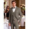 WULFUL Men’s Linen Suit 3 Piece Slim Fit Suits for Men One Button Prom Wedding Party Tuxedo Suit Set Blazer Jacket Pants(Brown)