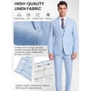 WULFUL Men’s Linen Suit 3 Piece Slim Fit Suits for Men One Button Prom Wedding Party Tuxedo Suit Set Blazer Jacket Pants(Light Blue)