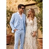 WULFUL Men’s Linen Suit 3 Piece Slim Fit Suits for Men One Button Prom Wedding Party Tuxedo Suit Set Blazer Jacket Pants(Light Blue)