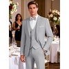 WULFUL Men’s Linen Suit 3 Piece Slim Fit Suits for Men One Button Prom Wedding Party Tuxedo Suit Set Blazer Jacket Pants(Light Grey)
