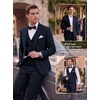 WULFUL Men’s Linen Suit 3 Piece Slim Fit Suits for Men One Button Prom Wedding Party Tuxedo Suit Set Blazer Jacket Pants(Navy)
