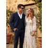 WULFUL Men’s Linen Suit 3 Piece Slim Fit Suits for Men One Button Prom Wedding Party Tuxedo Suit Set Blazer Jacket Pants(Navy)