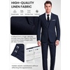 WULFUL Men’s Linen Suit 3 Piece Slim Fit Suits for Men One Button Prom Wedding Party Tuxedo Suit Set Blazer Jacket Pants(Navy)