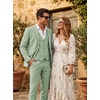 WULFUL Men’s Linen Suit 3 Piece Slim Fit Suits for Men One Button Prom Wedding Party Tuxedo Suit Set Blazer Jacket Pants(Sage Green)