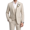 WULFUL Men’s Linen Suit 3 Piece Slim Fit Suits for Men One Button Prom Wedding Party Tuxedo Suit Set Blazer Jacket Pants(Beige-new)