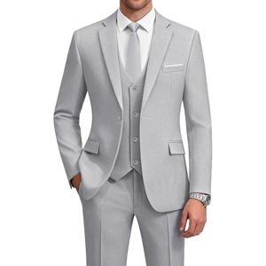 WULFUL Men’s Linen Suit 3 Piece Slim Fit Suits for Men One Button Prom Wedding Party Tuxedo Suit Set Blazer Jacket Pants(Light Grey)