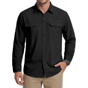 WULFUL Men’s Sun Protection Fishing Shirts UPF 50+ Lightweight Quick Dry Cooling Long Sleeve Shirts for Work Hiking Safari(Black)