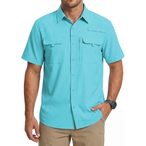 WULFUL Men’s Sun Protection Fishing Shirts UPF 50+ Lightweight Quick Dry Cooling Short Sleeve Shirts for Work Hiking Safari(Barbados Beach)