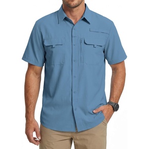 WULFUL Men’s Sun Protection Fishing Shirts UPF 50+ Lightweight Quick Dry Cooling Short Sleeve Shirts for Work Hiking Safari(Bluestone)