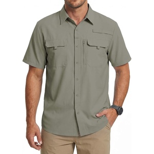 WULFUL Men’s Sun Protection Fishing Shirts UPF 50+ Lightweight Quick Dry Cooling Short Sleeve Shirts for Work Hiking Safari(Gray Green)