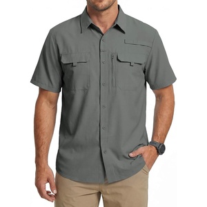 WULFUL Men’s Sun Protection Fishing Shirts UPF 50+ Lightweight Quick Dry Cooling Short Sleeve Shirts for Work Hiking Safari(Solid Shadow Grey)