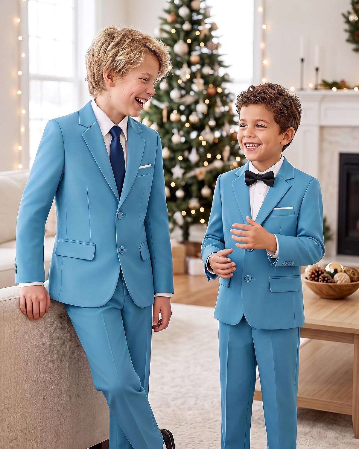 image:imageWULFUL Boys Formal Slim Fit Suit5 Piece Suit Set 516 YearsJacketAdjustable Waist PantsDress ShirtTiesBlue