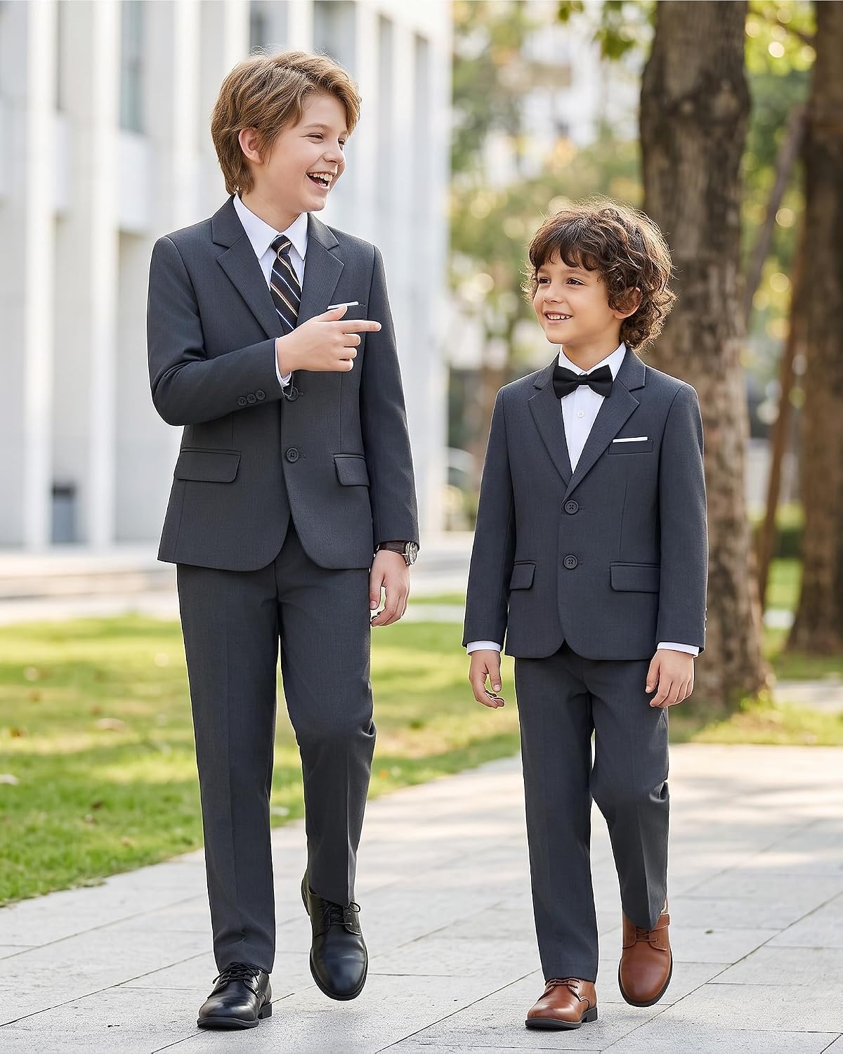 image:imageWULFUL Boys Formal Slim Fit Suit5 Piece Suit Set 516 YearsJacketAdjustable Waist PantsDress ShirtTiesDark Grey