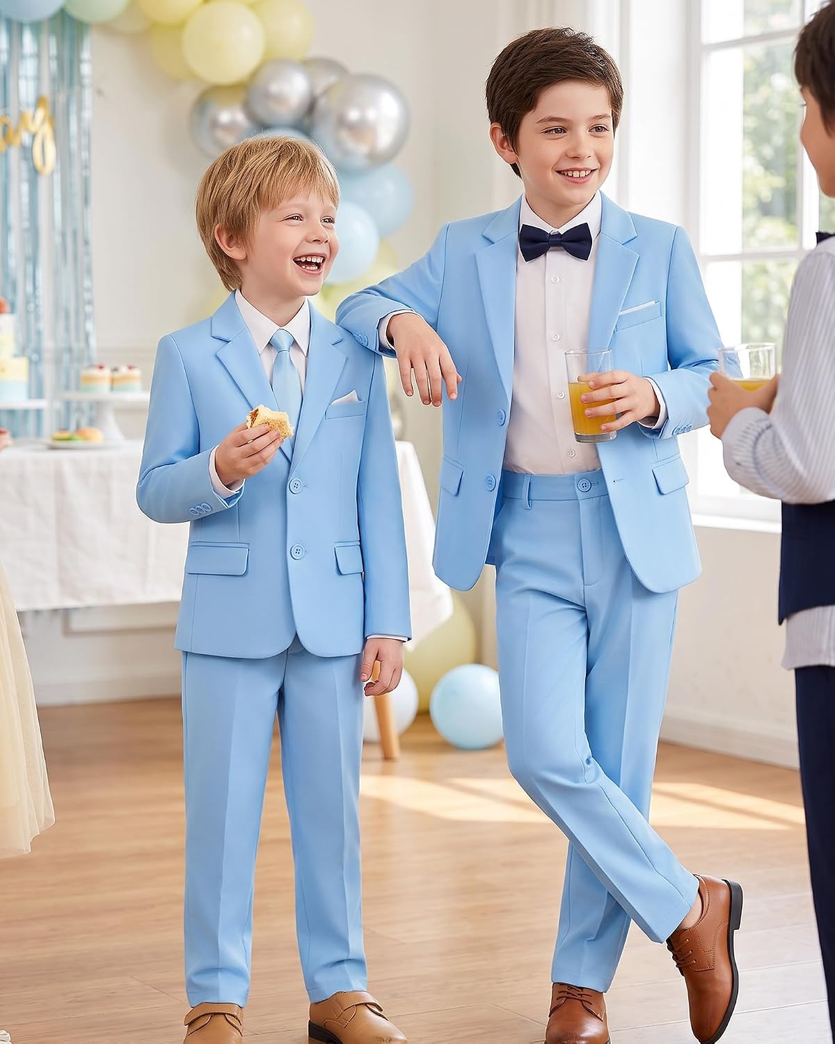 image:imageWULFUL Boys Formal Slim Fit Suit5 Piece Suit Set 516 YearsJacketAdjustable Waist PantsDress ShirtTiesLight Blue