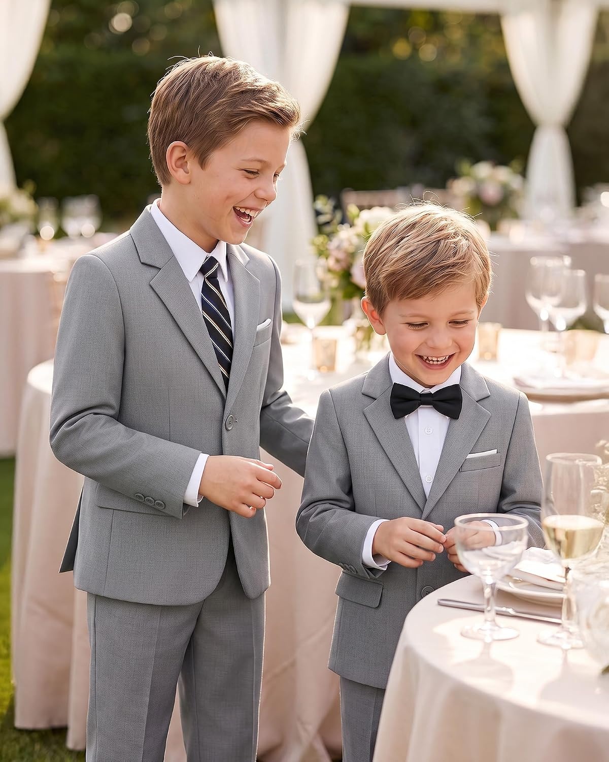 image:imageWULFUL Boys Formal Slim Fit Suit5 Piece Suit Set 516 YearsJacketAdjustable Waist PantsDress ShirtTiesLight Grey