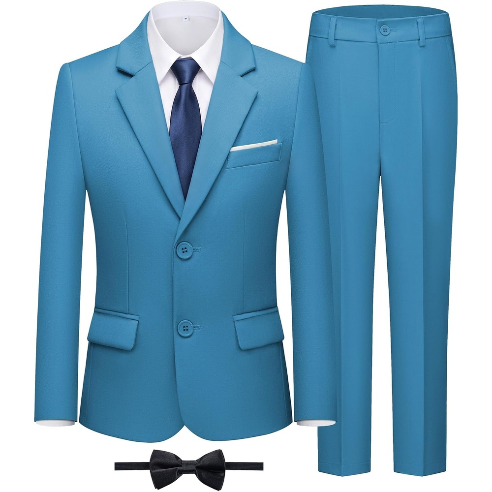 image:imageWULFUL Boys Formal Slim Fit Suit5 Piece Suit Set 516 YearsJacketAdjustable Waist PantsDress ShirtTiesBlue