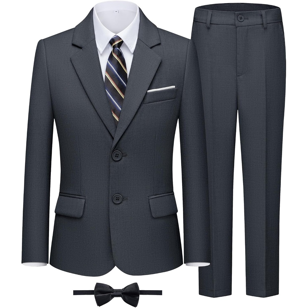 image:imageWULFUL Boys Formal Slim Fit Suit5 Piece Suit Set 516 YearsJacketAdjustable Waist PantsDress ShirtTiesDark Grey
