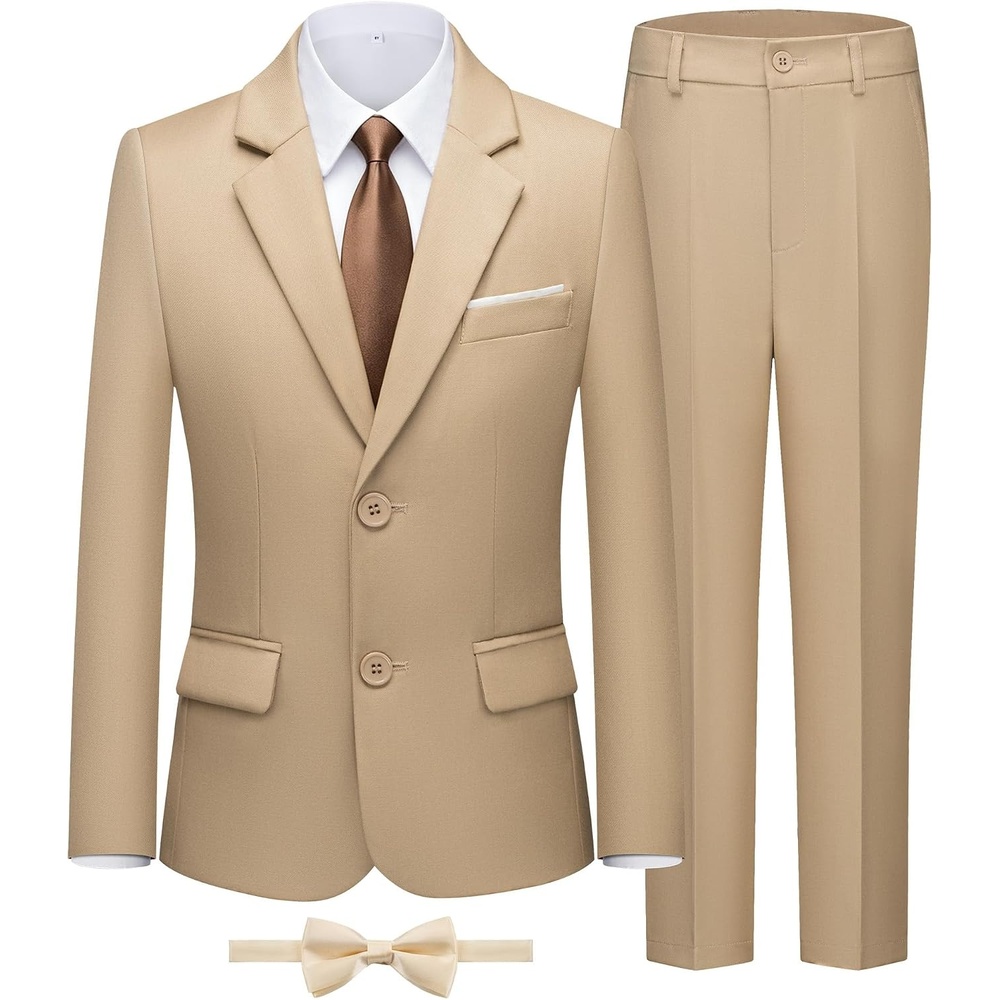 image:imageWULFUL Boys Formal Slim Fit Suit5 Piece Suit Set 516 YearsJacketAdjustable Waist PantsDress ShirtTiesKhaki
