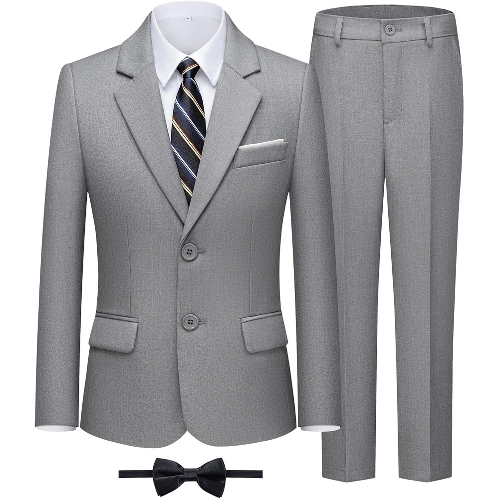 image:imageWULFUL Boys Formal Slim Fit Suit5 Piece Suit Set 516 YearsJacketAdjustable Waist PantsDress ShirtTiesLight Grey