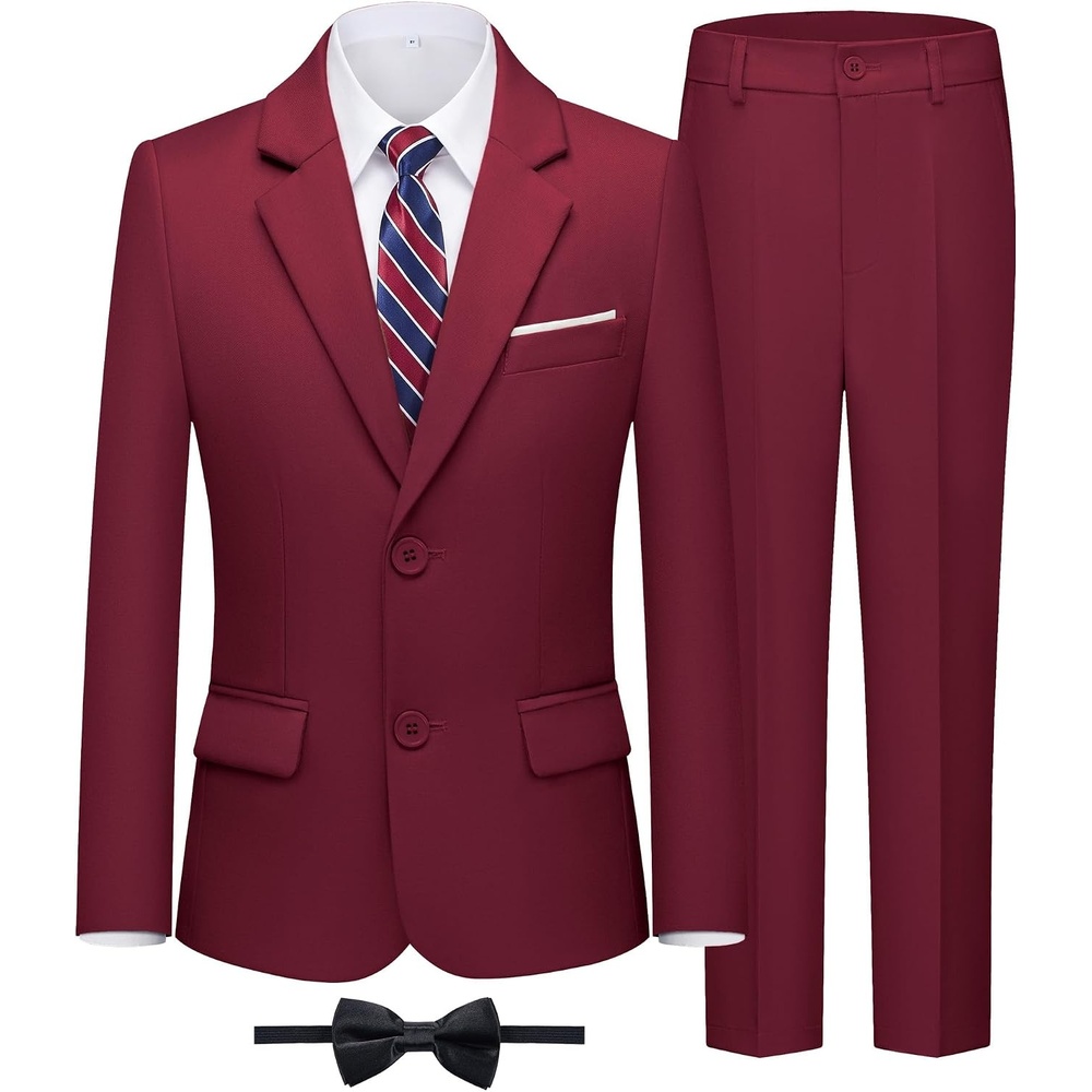 image:imageWULFUL Boys Formal Slim Fit Suit5 Piece Suit Set 516 YearsJacketAdjustable Waist PantsDress ShirtTiesRed