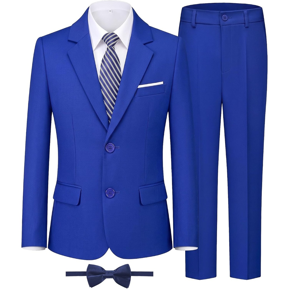 image:imageWULFUL Boys Formal Slim Fit Suit5 Piece Suit Set 516 YearsJacketAdjustable Waist PantsDress ShirtTiesRoyal Blue