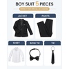 WULFUL Boys’ Formal Slim Fit Suit,5 Piece Suit Set 5-16 Years,Jacket,Adjustable Waist Pants,Dress Shirt,Ties(Black)